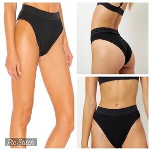 Frankie’s Bikinis Gabrielle Ribbed Black High Waisted Bikini Bottoms Small